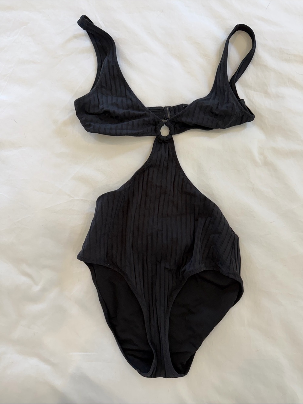 aerie Black Ribbed Cutout One-Piece Swimsuit with Ring Detail - Never Worn. - Picture 1 of 3